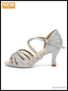 Women's Rhinestone Satin Ballroom Dance Shoes Latin Salsa Performance